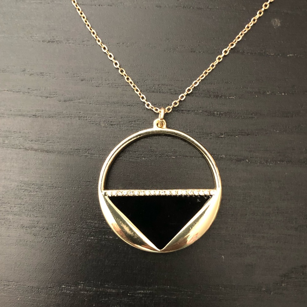 Double strand gold & black pendant necklace